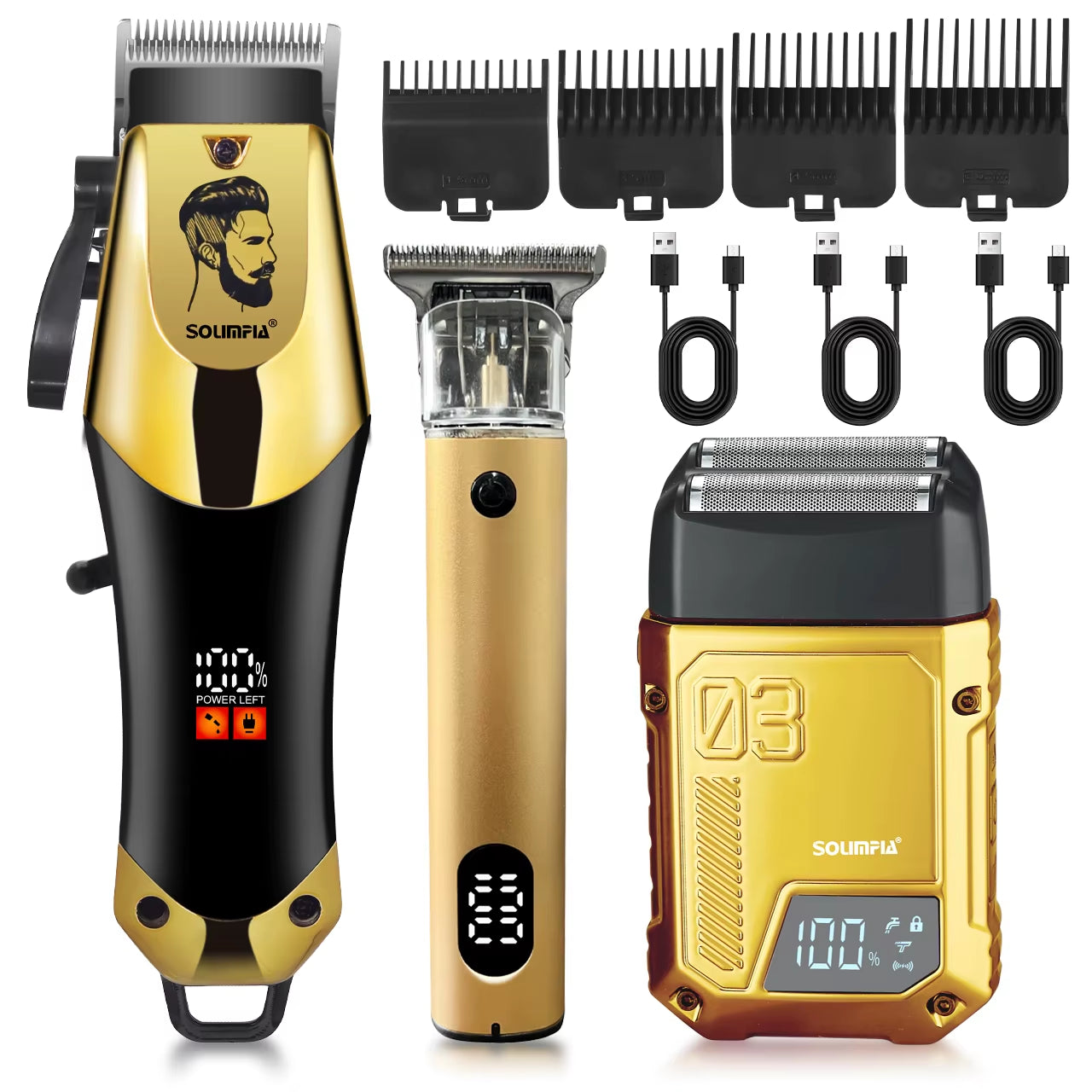 Professional USB-C Barber Clipper Set Master/Slave Dual Motor Digital Display Oil Head & Customizable Fade Haircut Tool